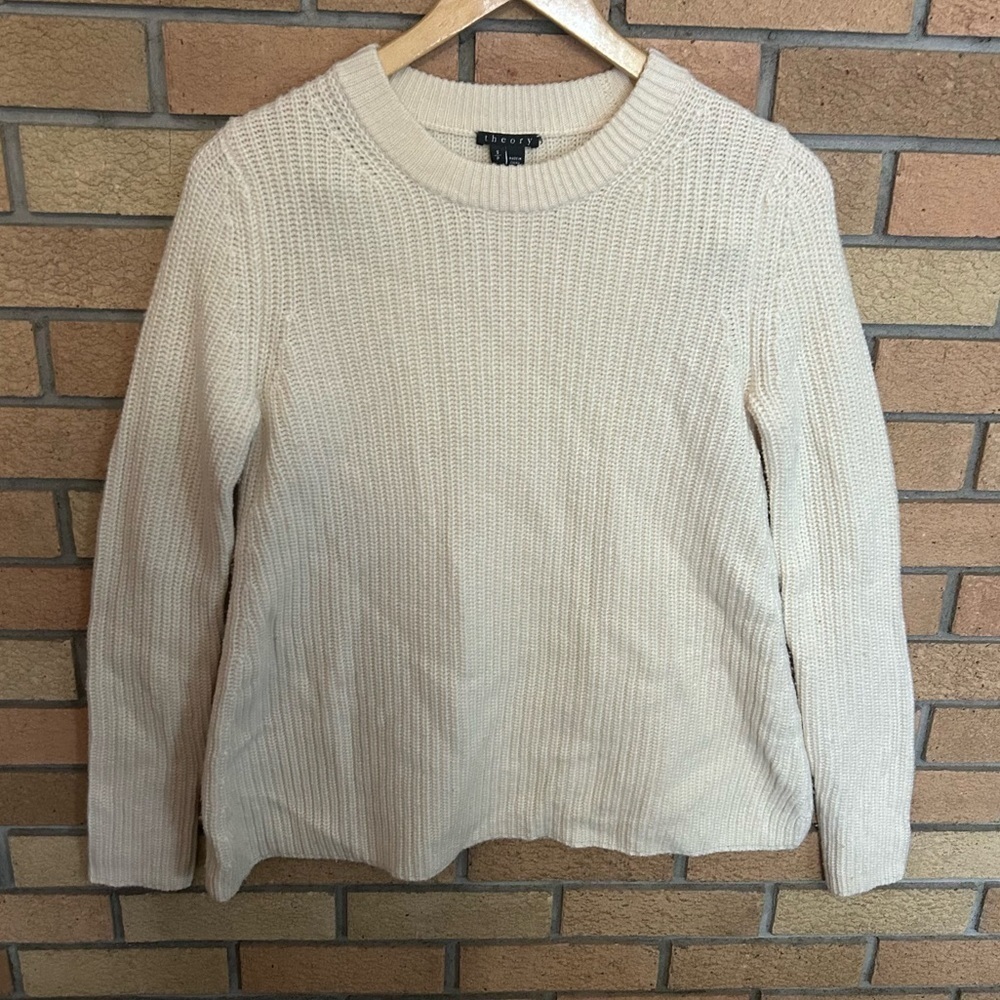 Theory Barda Fine Haven Wool/Cashmere Blend Knit Sweater Cream Size Small